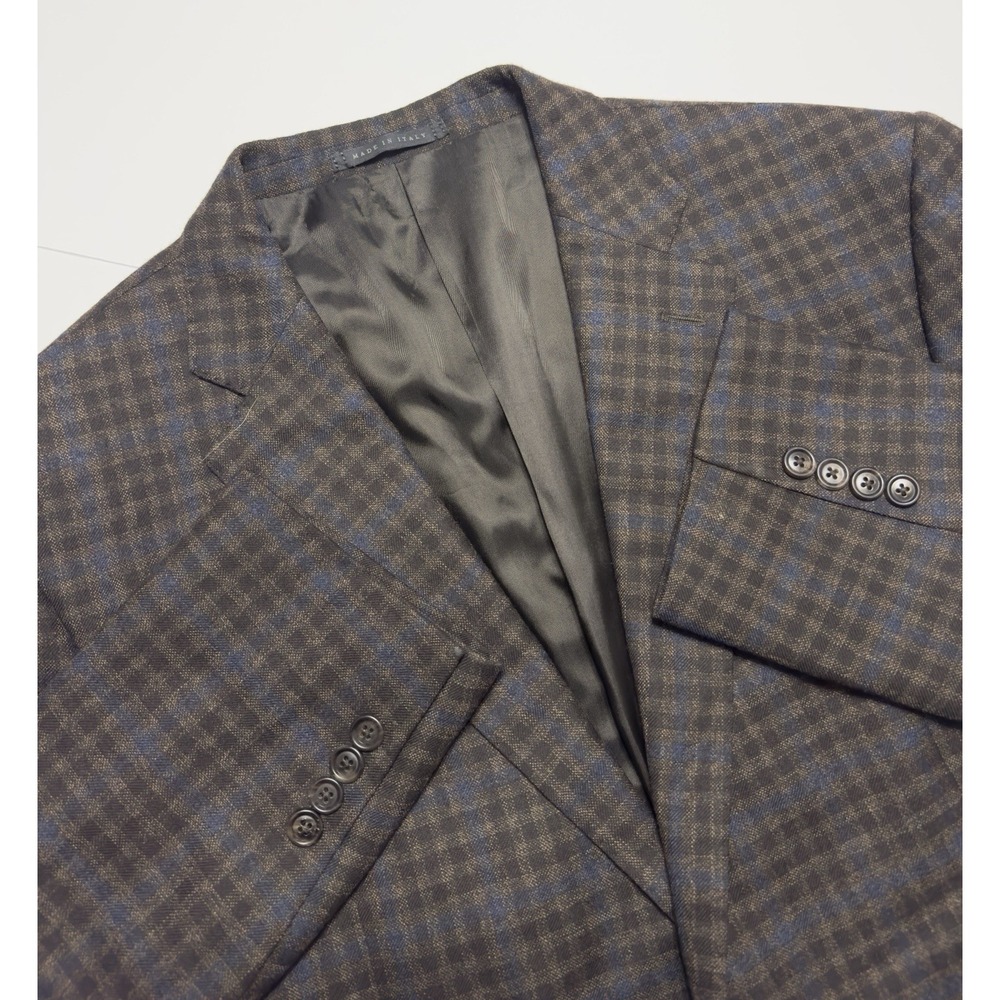 Luigi Bianchi Mantova Men's Blazer Sport Coat 44L US 100% Wool Brown Plaid Italy